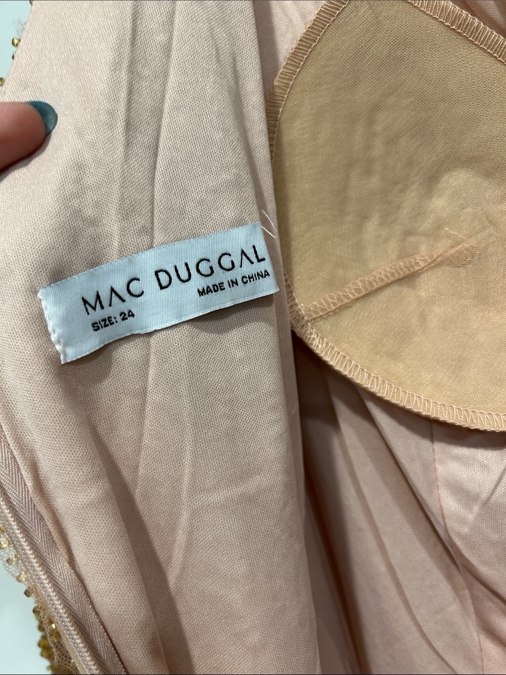 Mac Duggal Blush Champagne Embellished v neck Tulle Maxi Gown plus size 24 new - Picture 13 of 14
